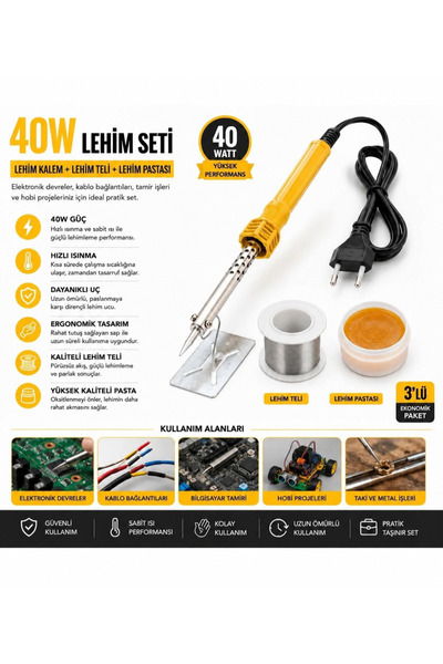Trendhane Lehim Makinesi Kalem Havya Teli Pastası Seti 40 Volt