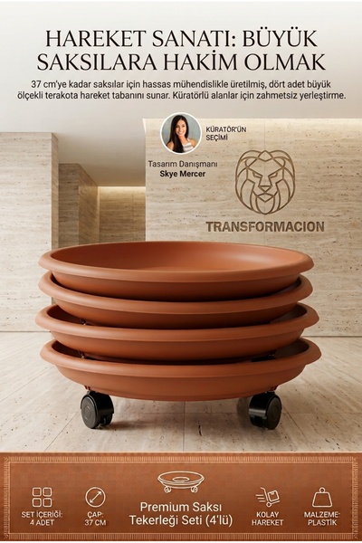 Transformacion Tekerlekli Saksı Tabağı 4lü Set 37 cm Ağır Yük Taşıyıcı Damaca...