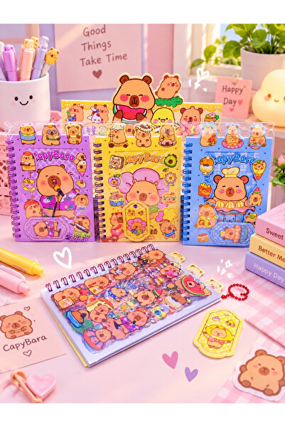 ÖZ OFİS Capybara Sticker Defter 250 16 Sayfa Sticker 8 Sayfa Not Defteri Anah...
