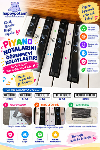 happypotam Renkli Öğretici Sticker Piyano Tuşları Nota Etiketleri | Do Re Mi ...