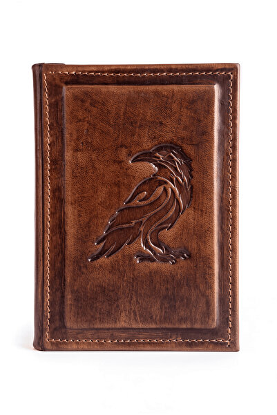 OZ CRAFT NOTE Hakiki Deri El Yapımı Defter - Kuzgun Figürlü