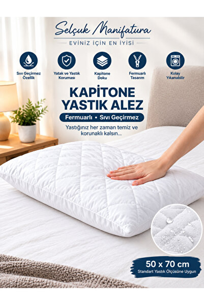 YiğitHome Kapitone Yastık Alez fermuarlı 1 Adet, Sıvı Geçirmez 50X70