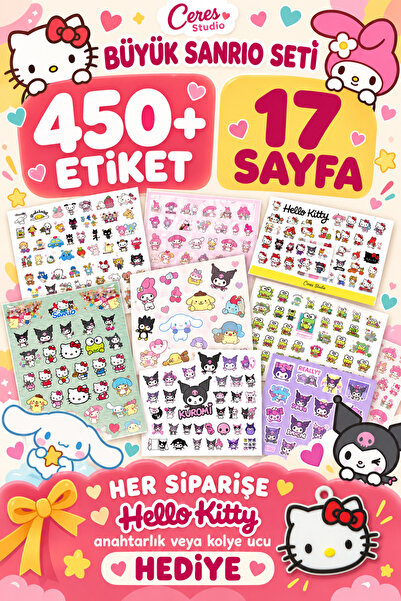 Ceres Studio Büyük Sanrio Sticker Set Hello Kitty Kuromi 17 Sayfa 450'den Faz...
