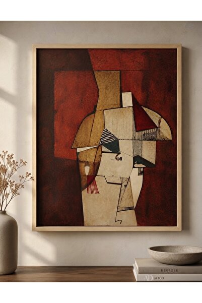 Kırmızı Kübist Portre Ahşap Çerçeveli Modern Tablo