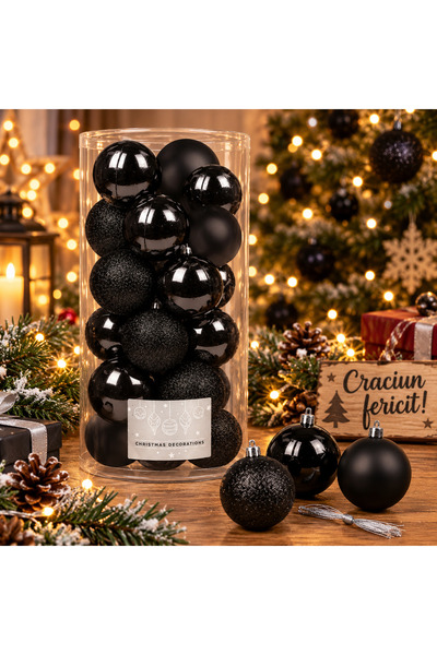 SERSIMO Set globuri de Crăciun, 20 piese, 3 modele, 4 cm, negru