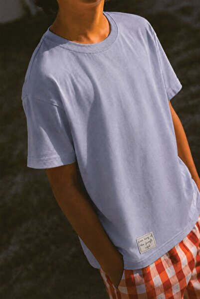 Cigit Etiket Detaylı T-Shirt 2-10 Yaş Mavi