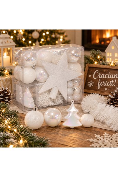 FEERIC LIGHTS & CHRISTMAS Set decorațiuni de Crăciun, 44 piese, cu globuri, g...