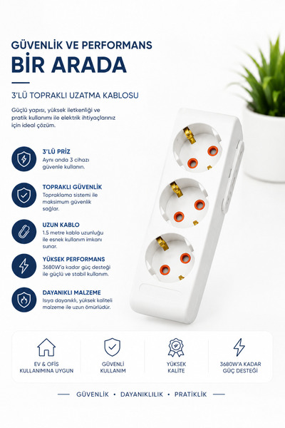 Mutlusan 3'lü Grup Priz Çoçuk Korumalı Duvara montaj Aparatlı