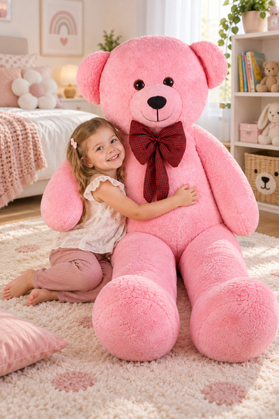 Özgüner Oyuncak Papyonlu Sevimli Büyük Peluş Ayıcık, 130 Cm - % 100 Yerli