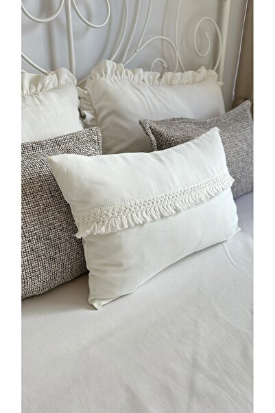 Decamor home Bohemian Tasseled White Throw Pillow Cover