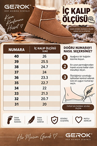 Gerok Cizme de iarnă pentru femei, negre, mini din piele intoarsa, cu talpa inalta si groasa, cu blana in interior