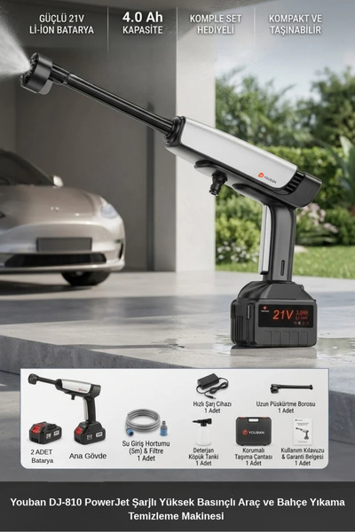 Youban DJ-810 PowerJet Şarjlı Yüksek Basınçlı Araç ve Bahçe Yıkama Temizleme ...