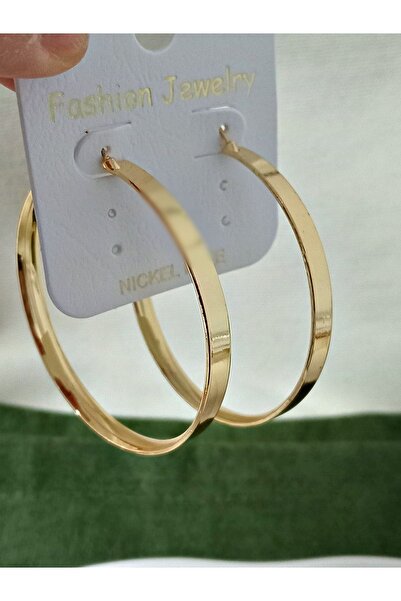 mos&more Gold 5cm Halka Şık Kadın Küpe, Geniş