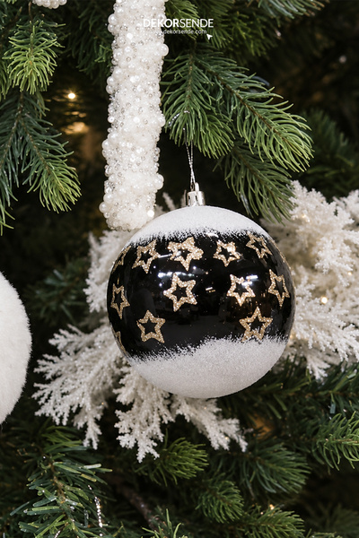 Dekorsende Christmas Ornament Star Patterned Ball Black and White 10 cm