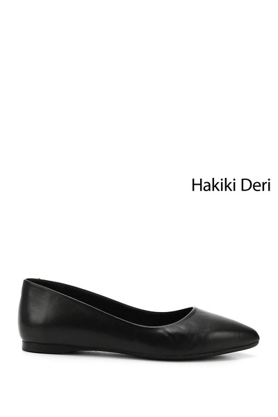 GÖNDERİ(R) Kadın Siyah Sivri Burun Düz Taban Hakiki Deri Babet