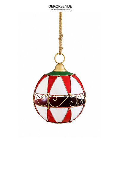 Dekorsende Christmas Patterned Metal Ball Tree and Door Ornament Red White 40 cm