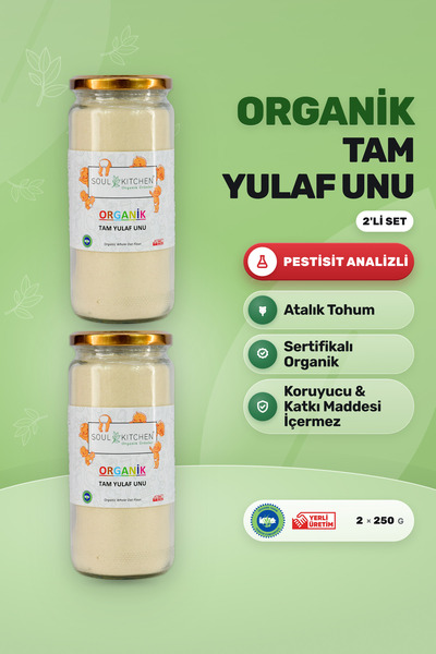 Soul Kitchen Organik Ürünler Organik Tam Yulaf Unu Cam Kavanoz 250 g 2’li Set...