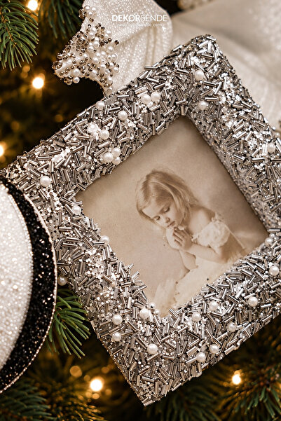 Dekorsende New Year's Ornament Stone Square Frame Silver 12 cm