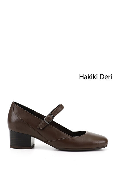 GÖNDERİ(R) Brown Antique Genuine Leather Blunt Toe Short Thick Heeled Women's...