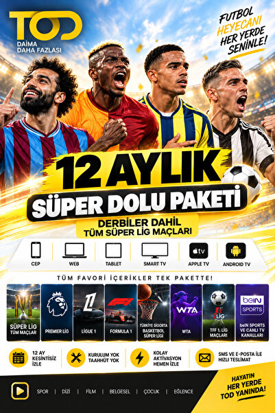 TOD 12 Aylık Süper Dolu Paketi (Web + Cep + Tablet + AppleTV + Android TV + Smart TV)