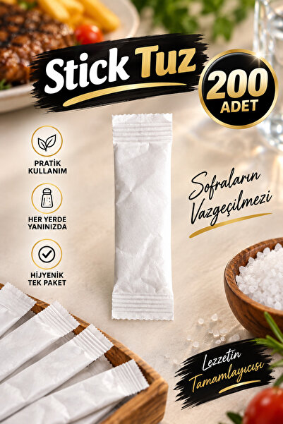 VENON 200 Adet 🧂 Tek Kullanımlık Kullan At Kağıtlı Paketli Stick Tuz Paket T...