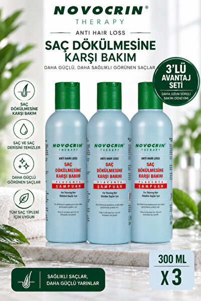 Novocrin Placenta Saç Dökülmesine Karşı Bakım Şampuanı 300 ml x 3 – 3'lü Avan...