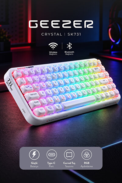 Geezer Crystal Kablolu/Kablosuz BT Wireless Bağlantı Türkçe Q Klavye Beyaz SK...