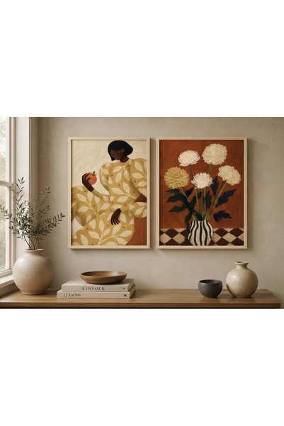 Boho wellness studio Golden Harvest Çerçeveli MDF Dekoratif Tablo Seti – Kadı...