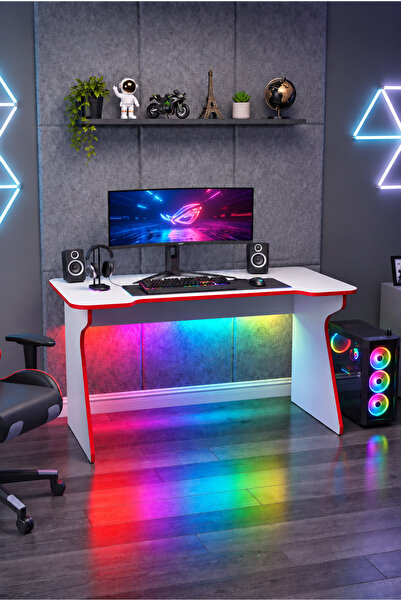 alpaevmobilya Profesyonel RGB Ledli Oyuncu Masası 140*75*75 cm Bilgisayar Mas...