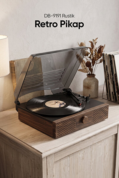 Doob Audio Dahili Hoparlörlü Bluetoothlu Ahşap Pikap DB-9191 Rustik