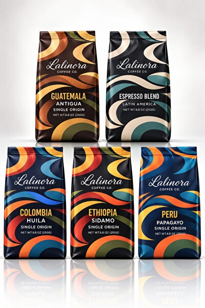 Lalinora Coffee Co 5'li Dünya Kahveleri Çekirdek Filtre&Espresso -Peru-Colomb...