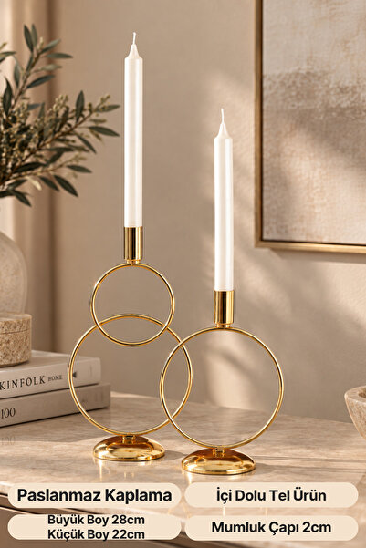 mba decor metal bending art Ikili Gold Şamdan Mumluk Dekoratif Dekorasyon Pas...