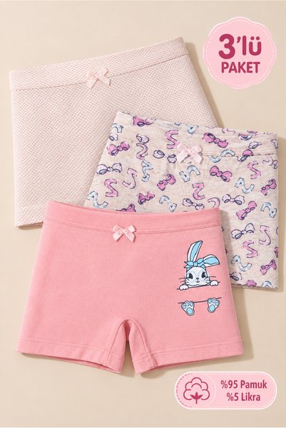 Cicito Girl's Cotton Colored Lycra Boxer 3 Pack 6123