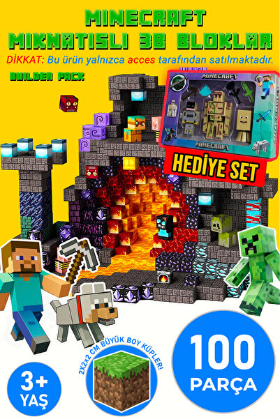 acces Hediye Figür Setli Minecraft Tarzı 100 Parça Manyetik Blok Büyük Boy Eğ...