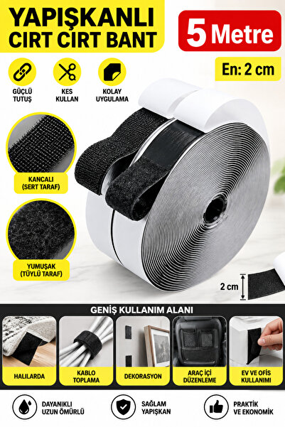 Dünya Magnet 5 Metre, Yapışkanlı Cırt Cırtlı Bant, En: 2 Cm, Siyah Cırt Band,...