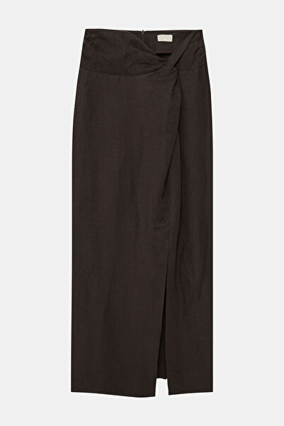 W Collection KAHVERENGİ KETEN KARIŞIMLI ETEK