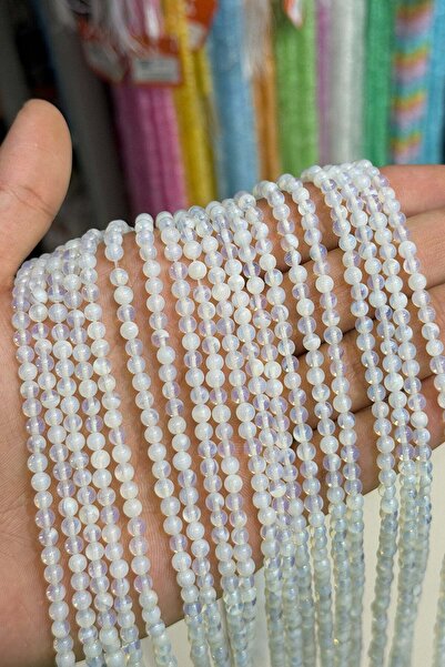 Uçar Doğaltaş Opal Taşı Şeffaf Küre Kesim Parlak Şeffaf 4mm Doğal Taş Dizi [AB]