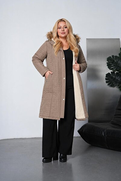 TUTveAL Collection معطف نسائي مبطن بالفرو معطف طويل مبطن بغطاء رأس معطف مقاس ...