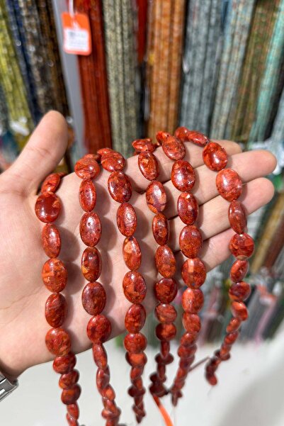 Uçar Doğaltaş Çim Mercan Taşı Yuvarlak Kesim Parlak Kırmızı 13x18mm Doğal Taş...