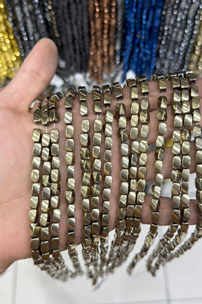 Uçar Doğaltaş Hematit Taşı Burgulu Kesim Parlak Antik Sarı 5x8mm Doğal Taş Dizi