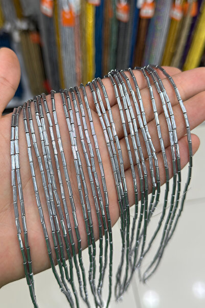 Uçar Doğaltaş Hematit Taşı Silindir Kesim Parlak Gümüş 2x8mm Doğal Taş Dizi