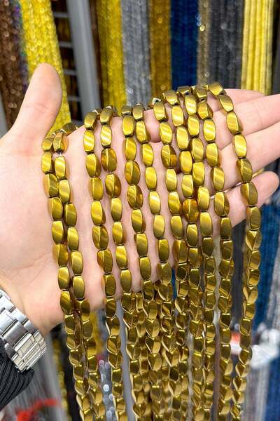 Uçar Doğaltaş Hematit Doğal Taş Parlak Gold Burgulu Dikdörtgen Kesim 6x12mm Dizi