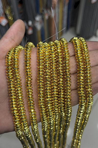 Uçar Doğaltaş Hematit Taşı Fasetli Rondela Kesim Altın Sarı 8x3mm Doğal Taş Dizi