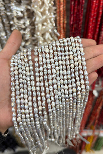 Uçar Doğaltaş İnci Parlak Gri 4x5mm Doğal Taş Dizi [AB]