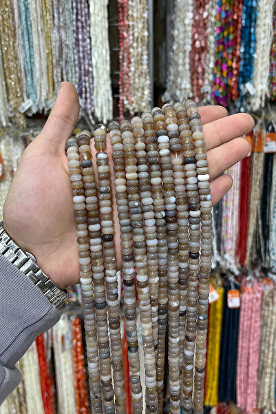 Uçar Doğaltaş Madagaskar Akik Taşı Rondela Kesim Parlak Gri 5x8mm Doğal Taş Dizi