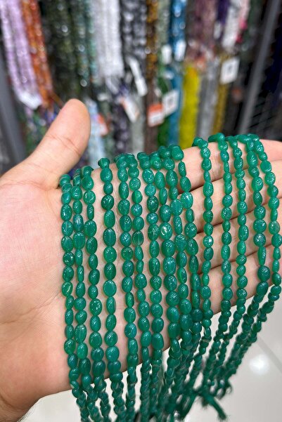 Uçar Doğaltaş Oniks Taşı Tımbıl Kesim Parlak Yeşil 6x8mm Doğal Taş Dizi