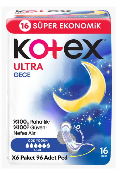 Kotex Ultra Quadro Süper Eko Gece 16 Lı X 6 Adet
