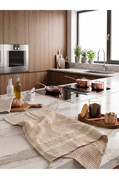 Lorenzella Set of 6 Kitchen Towels 40X60 cm 100% Cotton with Lace Detail