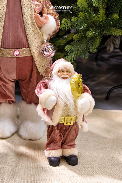 Dekorsende Santa Claus with Gold Belt Gift Wrapped Pink 30 cm