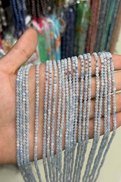 Uçar Doğaltaş Akuamarin Taşı Faset Küre Kesim 3mm Doğal Taş Dizi